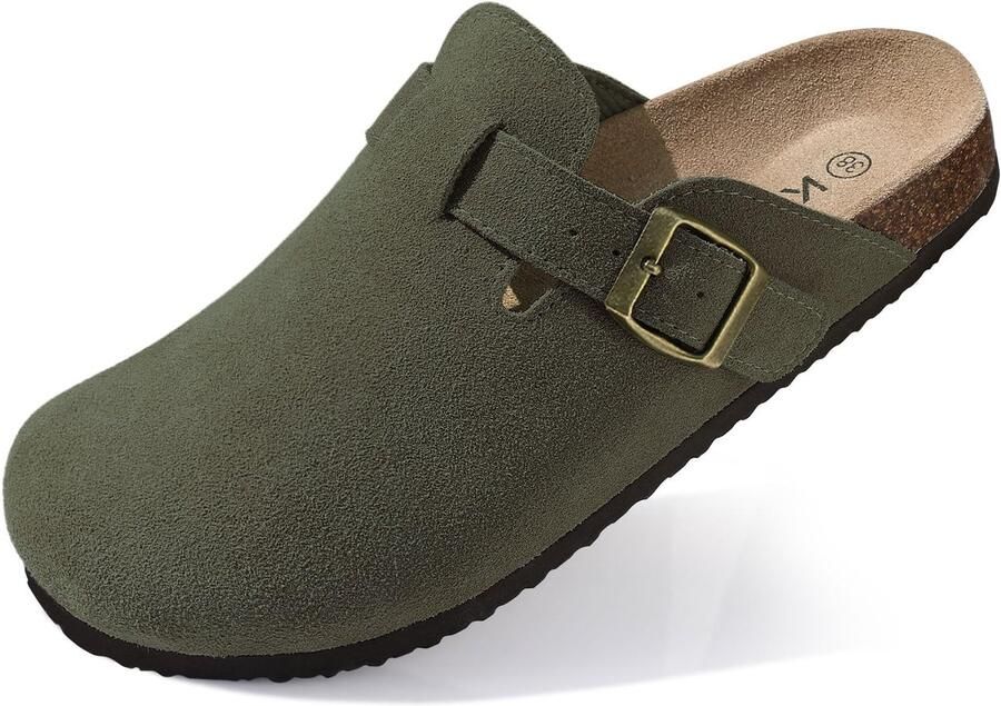 Homaxy Genuine Suede Clogs Women Cork Footbed Sandals Leather Mules Potato Shoes Arch Support -groen