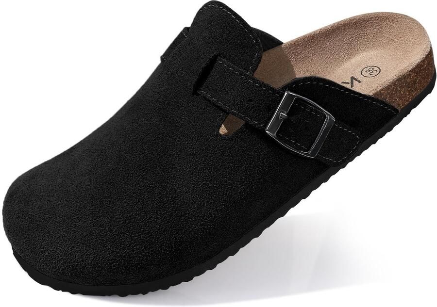 Homaxy Genuine Suede Clogs Women Cork Footbed Sandals Leather Mules Potato Shoes Arch Support -zwart
