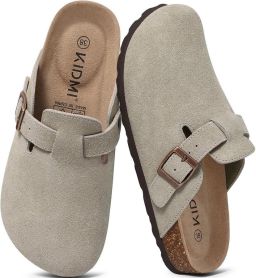 OLANLY Unisex clogs Koe suède Comfort slippers Houten clogs Grijs 44- Geschikt voor een voetlengte van
