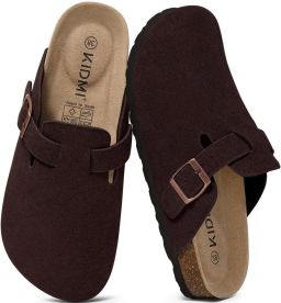 OLANLY Unisex clogs Koe suède Comfort slippers Houten clogs Koffie 44- Geschikt voor een voetlengte van