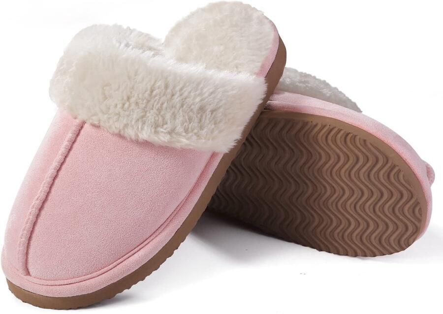 Homaxy Pantoffels Dames Suède Zachte Winterpantoffels Fluffy Open Sloffen met Pluche Voering Roze 38-39 Geschikt voor een voetlengte van