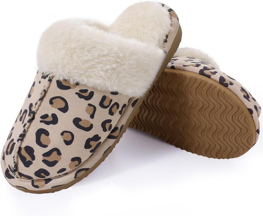 Homaxy Pantoffels Dames Suède Zachte Winterpantoffels Fluffy Open Sloffen met Pluche Voering Luipaardprint 40-41 Geschikt voor een voetlengte van