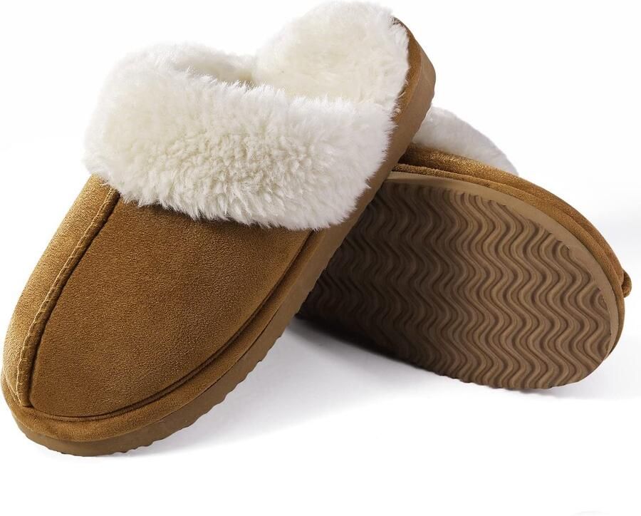Homaxy Pantoffels Dames Suède Zachte Winterpantoffels Fluffy Open Sloffen met Pluche Voering Khaki 38-39 Geschikt voor een voetlengte van