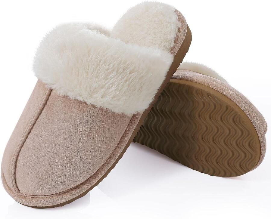 Homaxy Pantoffels Dames Suède Zachte Winterpantoffels Fluffy Open Sloffen met Pluche Voering Abrikoos 42-43 Geschikt voor een voetlengte van