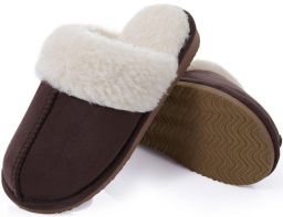 Homaxy Pantoffels Dames Suède Zachte Winterpantoffels Fluffy Open Sloffen met Pluche Voering Kastanjebruin 44-45 Geschikt voor een voetlengte van