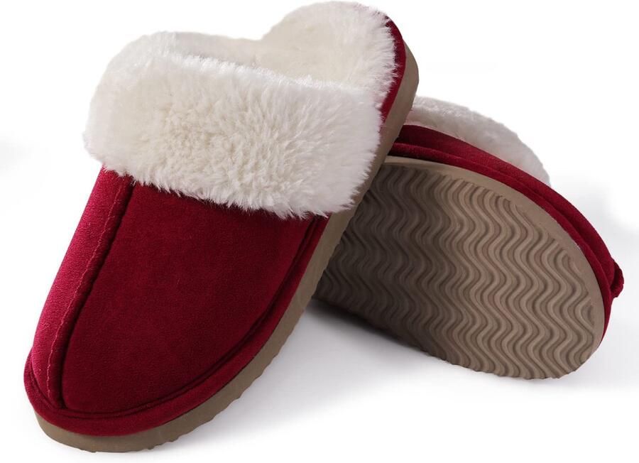 Homaxy Pantoffels Dames Suède Zachte Winterpantoffels Fluffy Open Sloffen met Pluche Voering Wijnrood 40-41 Geschikt voor een voetlengte van