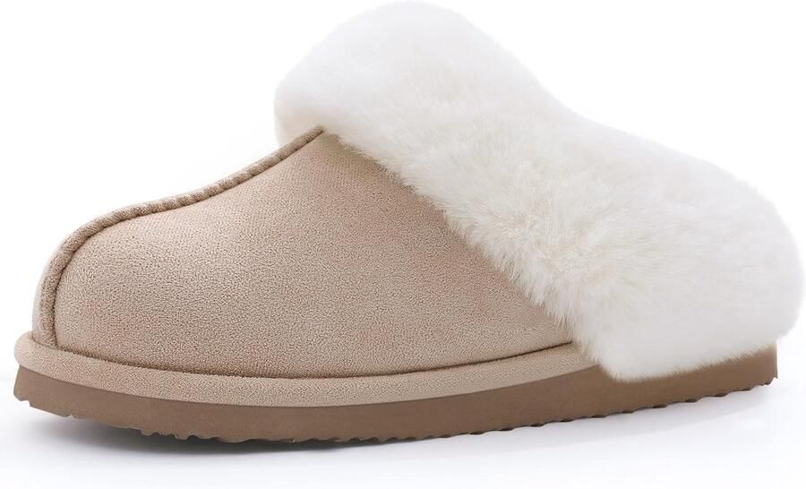 Homaxy Pantoffels Dames Suède Zachte Winterpantoffels Fluffy Open Sloffen met Pluche Voering Abrikoos 46-47 Geschikt voor een voetlengte van