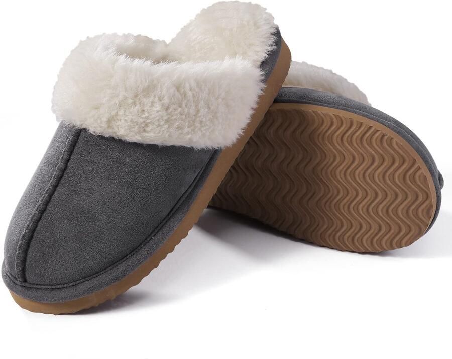 Homaxy Pantoffels Dames Suède Zachte Winterpantoffels Fluffy Open Sloffen met Pluche Voering grijs 46-47 Geschikt voor een voetlengte van