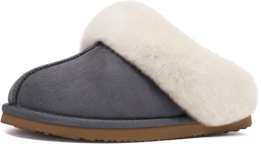 Homaxy Pantoffels Dames Suède Zachte Winterpantoffels Fluffy Open Sloffen met Pluche Voering Grijs 46-47 Geschikt voor een voetlengte van