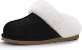 Homaxy Pantoffels Dames Suède Zachte Winterpantoffels Fluffy Open Sloffen met Pluche Voering Zwart 38-39 Geschikt voor een voetlengte van