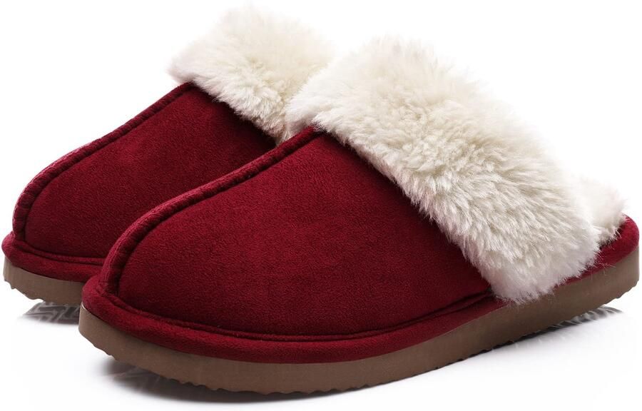 Homaxy Pantoffels Dames Suède Zachte Winterpantoffels Fluffy Open Sloffen met Pluche Voering Wijnrood 42-43 Geschikt voor een voetlengte van