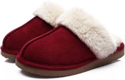 Homaxy Pantoffels Dames Suède Zachte Winterpantoffels Fluffy Open Sloffen met Pluche Voering Wijnrood 42-43 Geschikt voor een voetlengte van