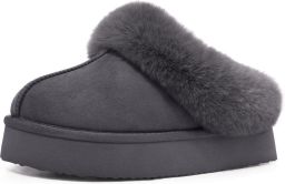 Homaxy Pantoffels Dames Suède Zachte Winterpantoffels Fluffy Open Sloffen met Pluche Voering Dikke zool Grijs 42-43 Geschikt voor voetlengte van