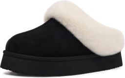 Homaxy Pantoffels Dames Suède Zachte Winterpantoffels Fluffy Open Sloffen met Pluche Voering Dikke zool Zwart 40-41 Geschikt voor voetlengte van
