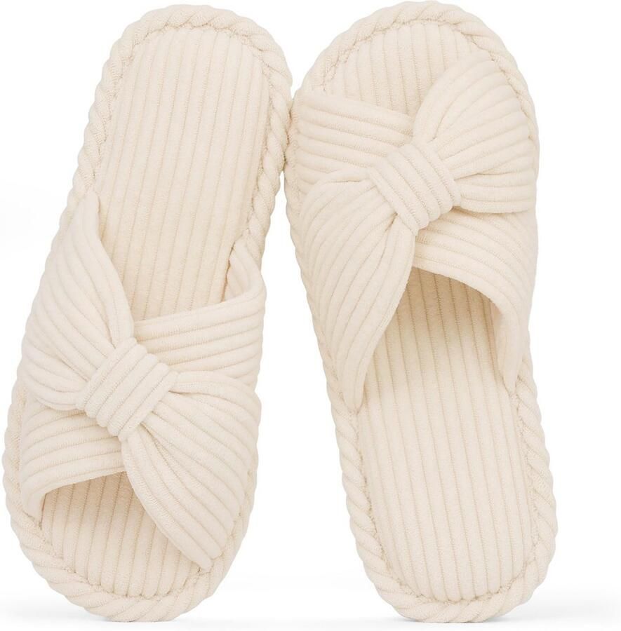 Homaxy Sloffen Corduroy slippers Open teenslippers Pantoffels voor dames met memory foam beige 280 Geschikt voor een voetlengte van