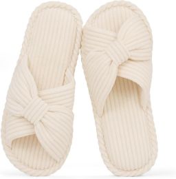 Homaxy Sloffen Corduroy slippers Open teenslippers Pantoffels voor dames met memory foam beige 270 Geschikt voor een voetlengte van