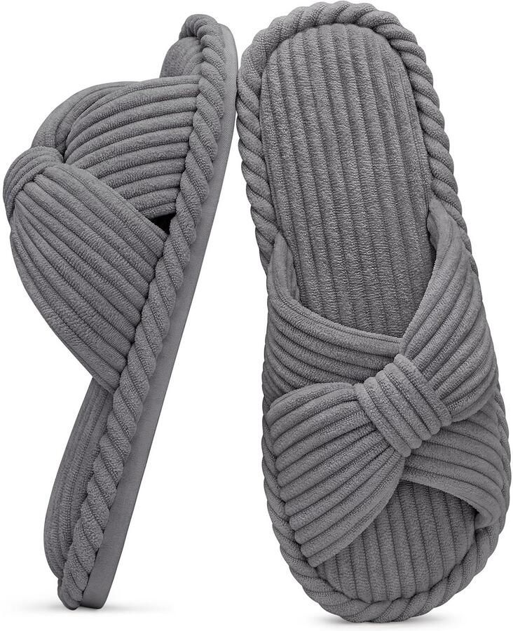 Homaxy Sloffen Corduroy slippers Open teenslippers Pantoffels voor dames met memory foam grijs 290 Geschikt voor een voetlengte van
