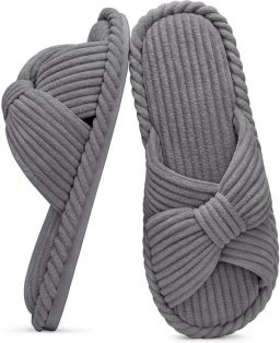 Homaxy Sloffen Corduroy slippers Open teenslippers Pantoffels voor dames met memory foam grijs 290 Geschikt voor een voetlengte van