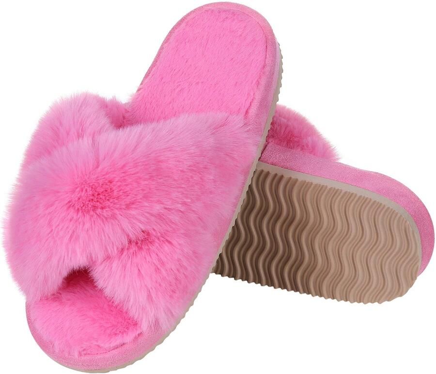 Homaxy Sloffen Dames slippers Nep-schapenvacht slippers Open schoenen fuchsiaroze 38 39 Geschikt voor een voetlengte van