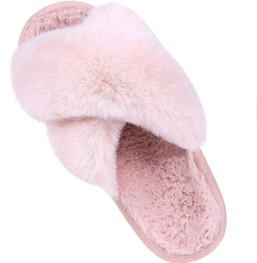 Homaxy Sloffen Dames slippers Nep-schapenvacht slippers Open schoenen Roze 40 41 Geschikt voor een voetlengte van