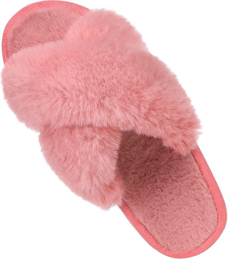 Homaxy Sloffen Dames slippers Nep-schapenvacht slippers Open schoenen watermeloenrood 38 39 Geschikt voor een voetlengte van