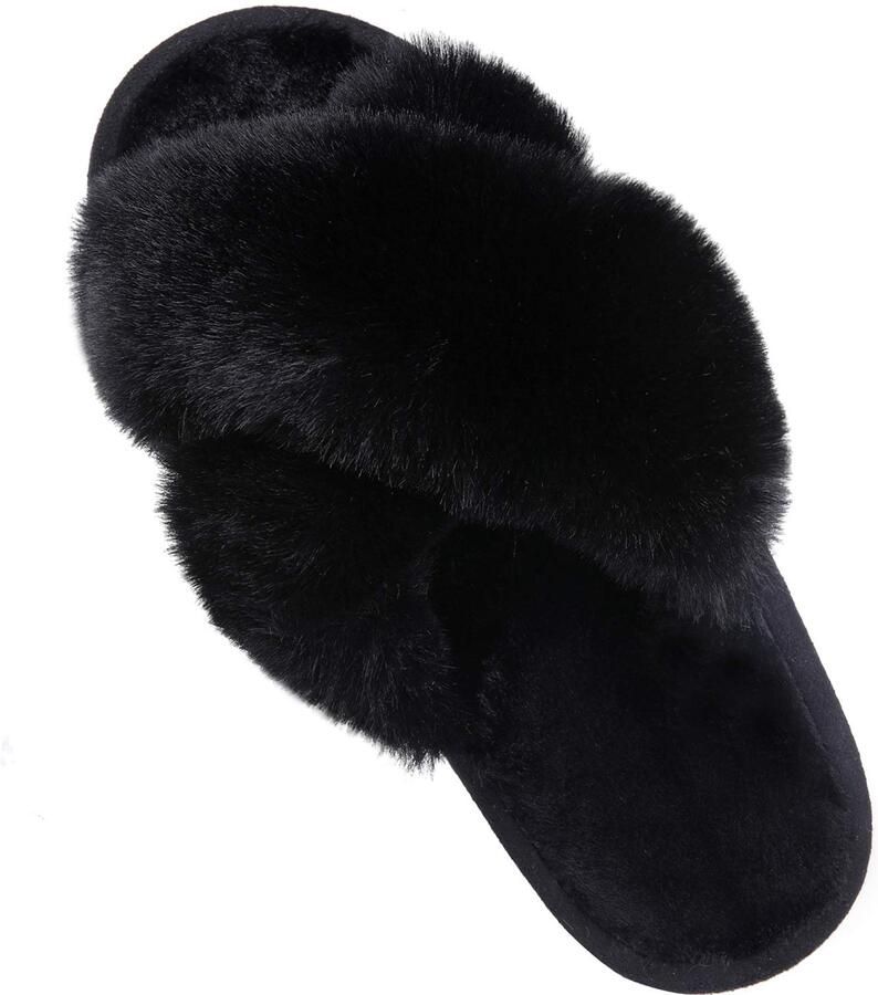 Homaxy Sloffen Dames slippers Nep-schapenvacht slippers Open schoenen zwart 36 37 Geschikt voor een voetlengte van