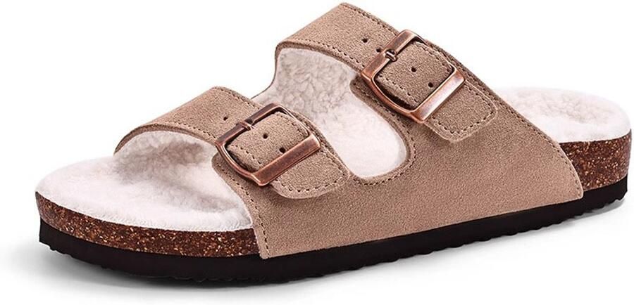 Homaxy uniseks sandalen suède nep-lammy slippers houten klompen abrikoos