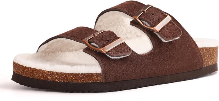 Homaxy uniseks sandalen suède nep-lammy slippers houten klompen bruin