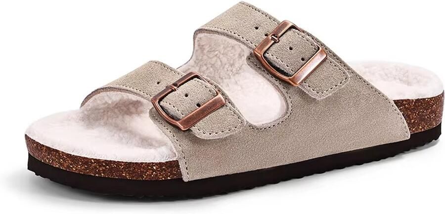 Homaxy uniseks sandalen suède nep-lammy slippers houten klompen grijs