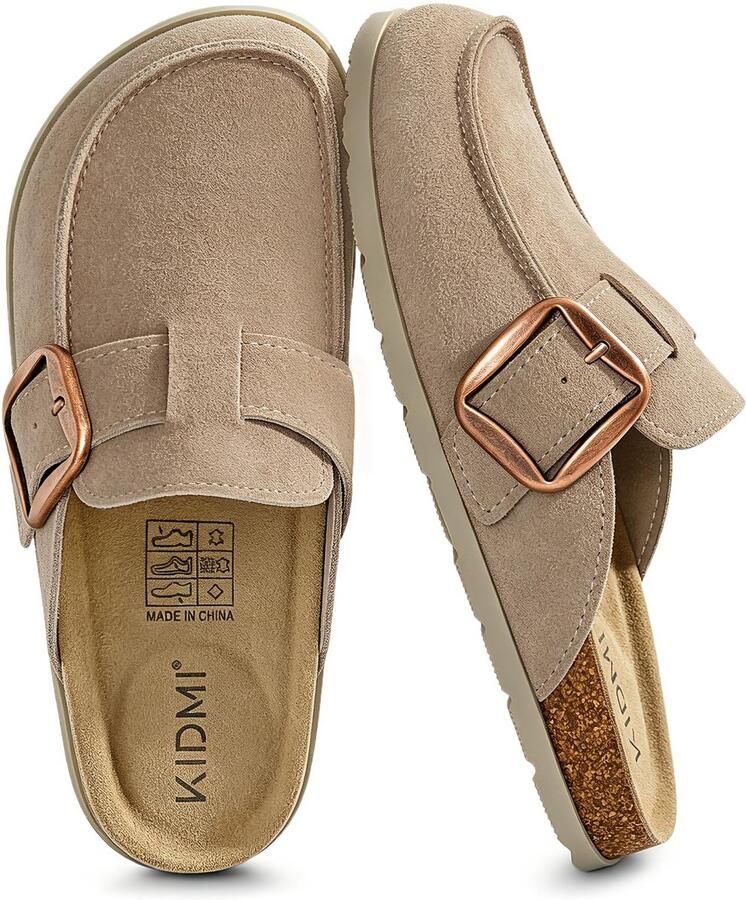 Homaxy Unisex Clogs Koe suède Houten clogs Comfort slippers Met Voetboogsteun Abrikooskleurig 36- Geschikt voor een voetlengte van
