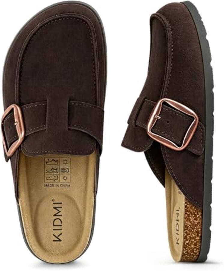 Homaxy Unisex Clogs Koe suède Houten clogs Comfort slippers Met Voetboogsteun Chocoladekl Geschikt voor een voetlengte van