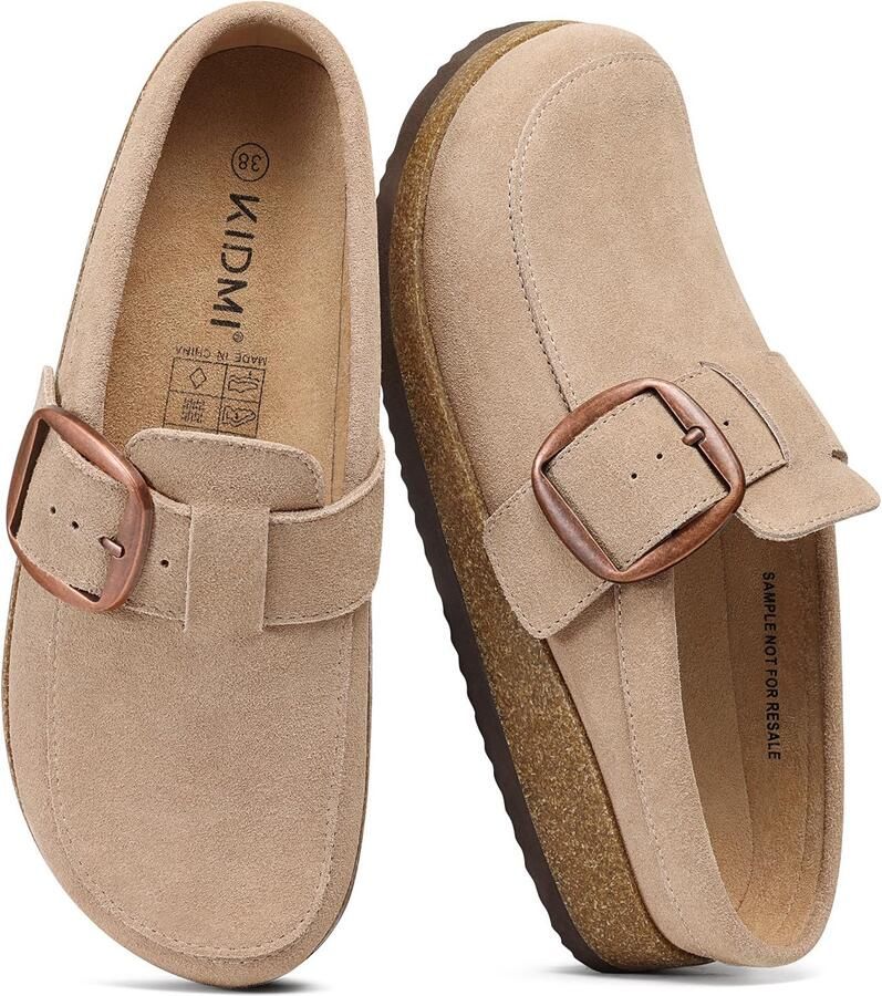 Homaxy Unisex clogs Suède Comfort slippers Houten clogs Abrikoos 40 Geschikt voor een voetlengte van