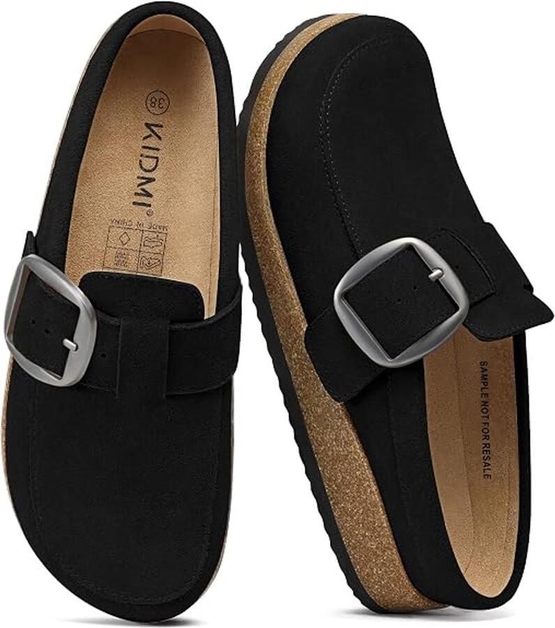 Homaxy Unisex clogs Suède Comfort slippers Houten clogs Zwart 41 Geschikt voor een voetlengte van