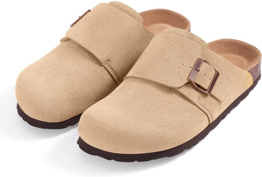 Homaxy Unisex clogs Suède-look instappers Comfort slippers Houten clogs Abrikoos 42 Geschikt voor een voetlengte van