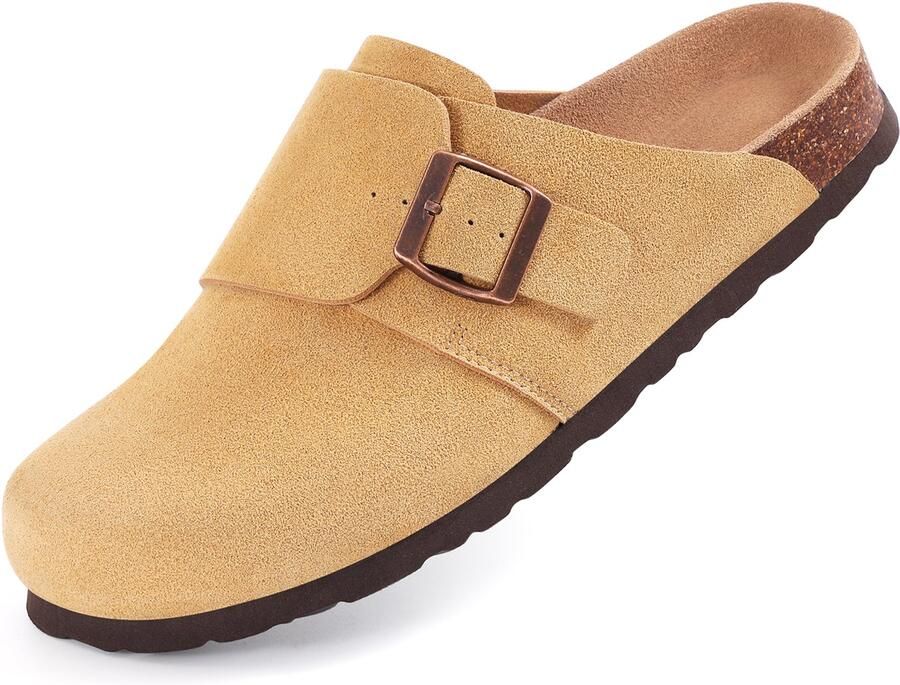 Homaxy Unisex clogs Suède-look instappers Comfort slippers Houten clogs Bruin 40 Geschikt voor een voetlengte van