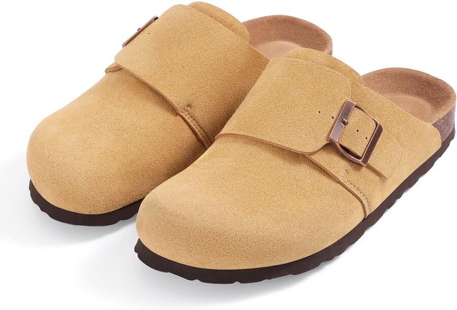 Homaxy Unisex clogs Suède-look instappers Comfort slippers Houten clogs Bruin 43 Geschikt voor een voetlengte van