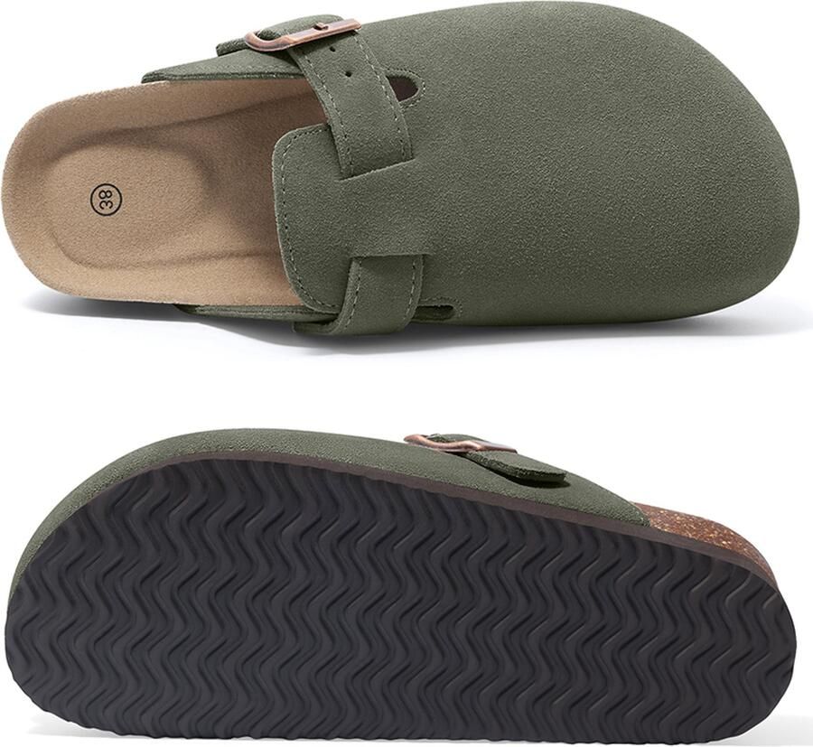 Homaxy Unisex clogs Suède-look instappers Comfort slippers Houten clogs Groen 41 Geschikt voor een voetlengte van