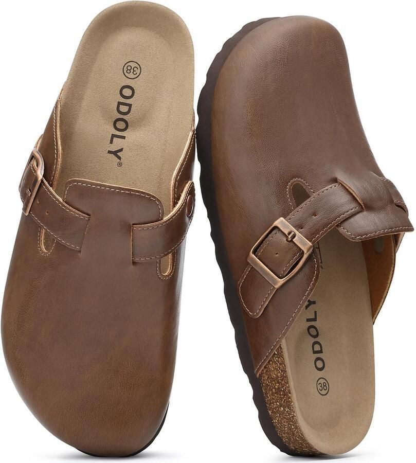 Homaxy Unisex clogs Veganistisch Leer Comfort slippers Houten clogs Mokakl Geschikt voor een voetlengte van