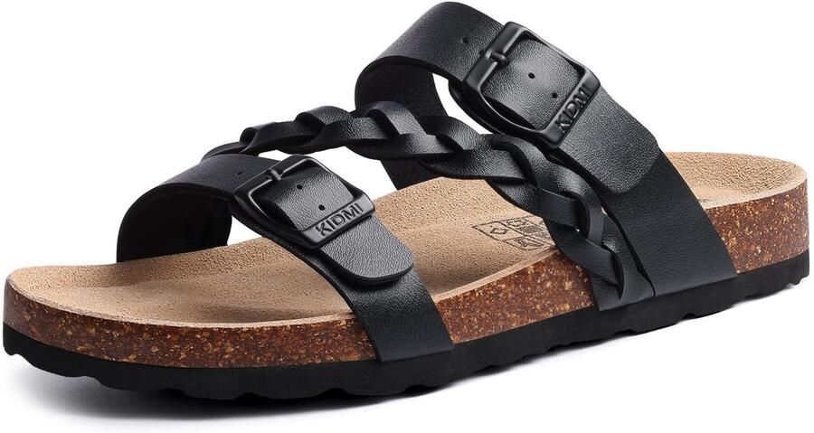 Homaxy Unisex sandalens –PVC bovenkant schoenen Dames Slippers Houten sandalens Comfort slippers Zwart 37- Geschikt voor een voetlengte van