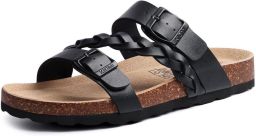 Homaxy Unisex sandalens –PVC bovenkant schoenen Dames Slippers Houten sandalens Comfort slippers Zwart 37- Geschikt voor een voetlengte van