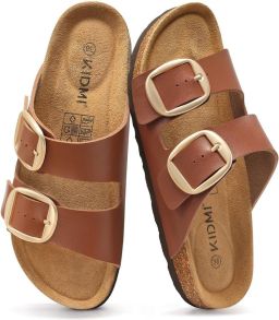 Homaxy Unisex Sandalens PU bovenkant schoenen Dames Slippers Met kurken zool slippers Houten sandalens Bruin 37- Geschikt voor een voetlengte van