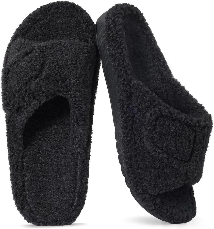 Homaxy Unisex slippers Open Teen Pantoffels Orthopedische slippers Koraal fluwelen slippers Zwart 40 Geschikt voor voetlengte van