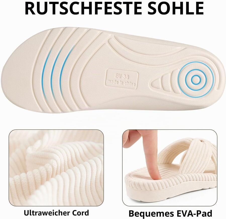Homaxy Unisex slippers Open Teen Pantoffels Orthopedische slippers Ribfluwelen pantoffels Beige 40 Geschikt voor voetlengte van
