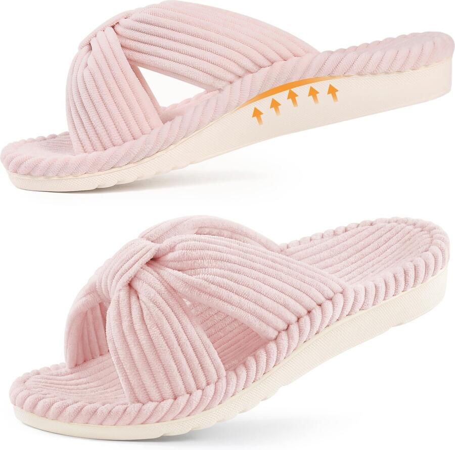 Homaxy Unisex slippers Open Teen Pantoffels Orthopedische slippers Ribfluwelen pantoffels Donkerroze 39 Geschikt voor voetlengte van