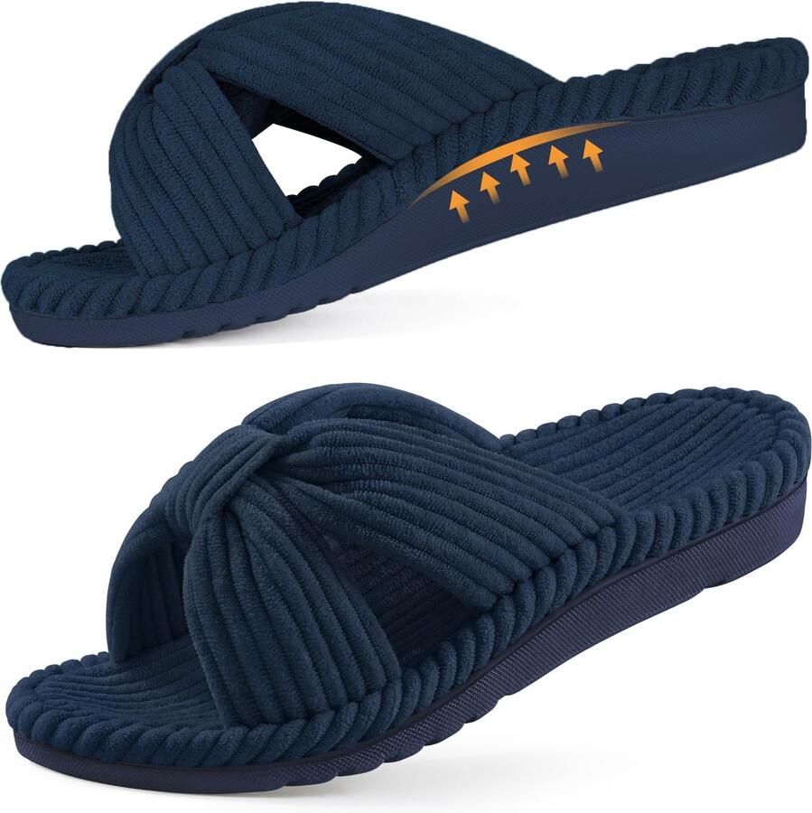 Homaxy Unisex slippers Open Teen Pantoffels Orthopedische slippers Ribfluwelen pantoffels Donkerblauw 41 Geschikt voor voetlengte van