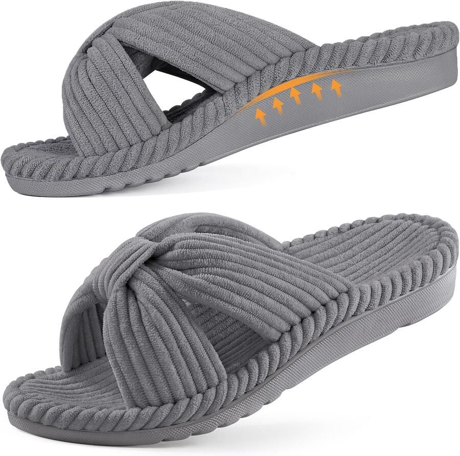 Homaxy Unisex slippers Open Teen Pantoffels Orthopedische slippers Ribfluwelen pantoffels Grijs 40 Geschikt voor voetlengte van