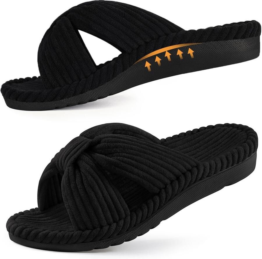 Homaxy Unisex slippers Open Teen Pantoffels Orthopedische slippers Ribfluwelen pantoffels Zwart 40 Geschikt voor voetlengte van