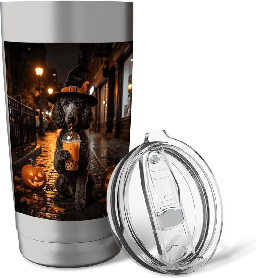 Hond geest en boba Halloween humor thermobeker