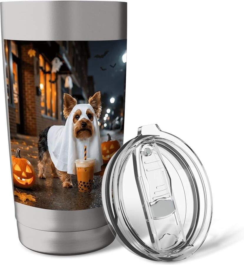 Hond puppy boba thee Halloween pompoen dubbelwandige thermobeker