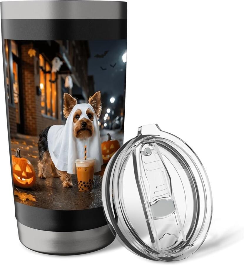 Hond puppy boba thee Halloween pompoen thermosbeker